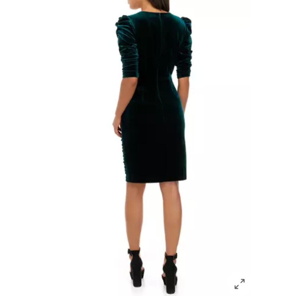 NWT Vince Camuto Women's Elbow Sleeve Velvet Shirred Sheath Dress Emerald Size 8 - Picture 5 of 5